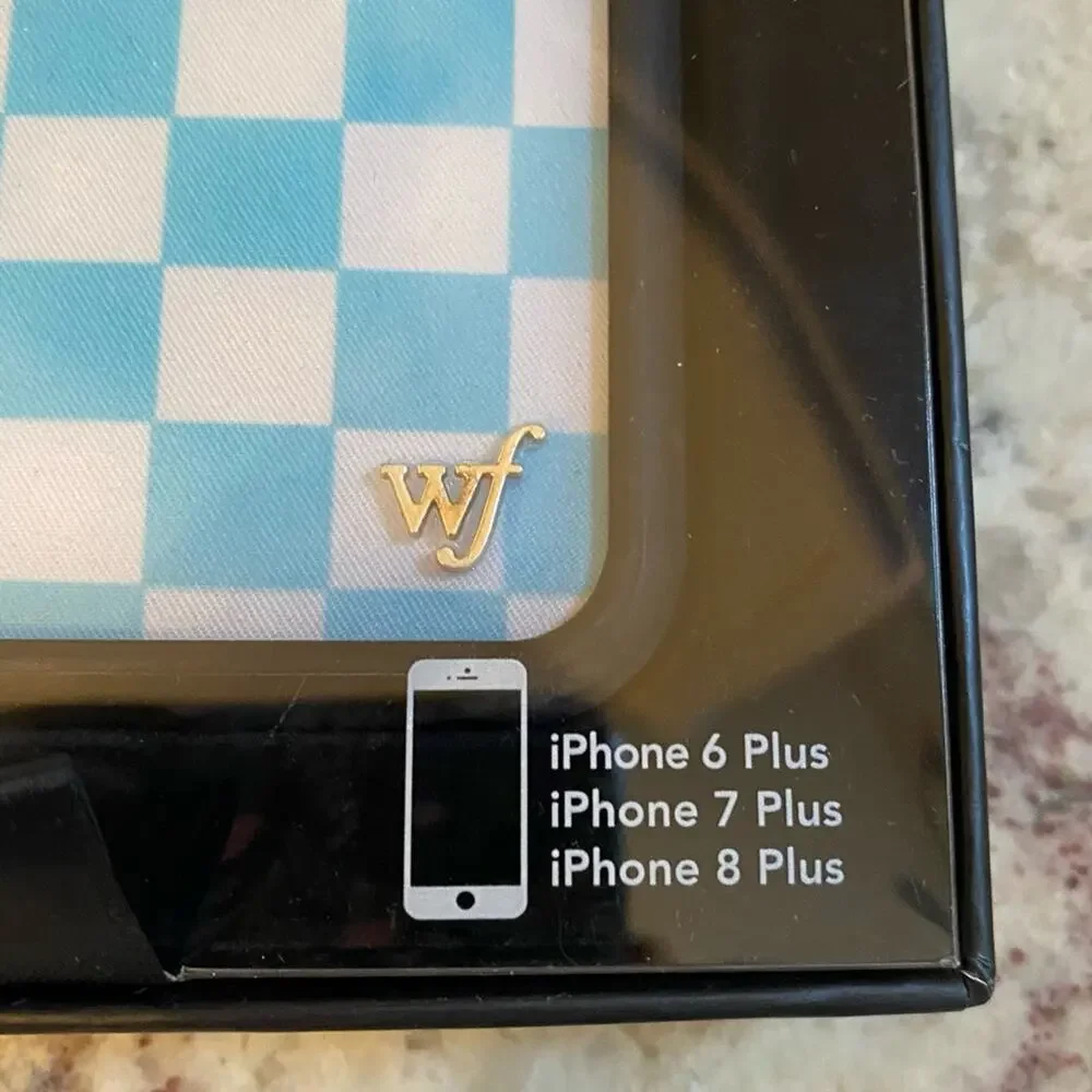 NEW Blue White Check Wildflower iPhone 6+/7+/8+ Case Never Used